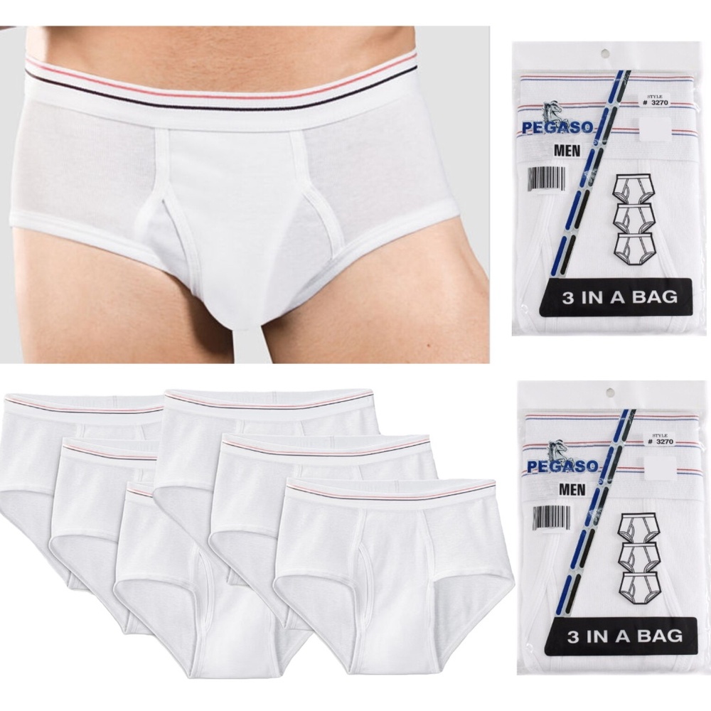 6 pc Men's FLY FRONT Briefs Cotton WHITE Underwear Old School style size L